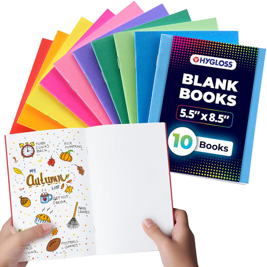 Hygloss Products Colorful Blank Books  Books for Journaling, Sketching, Writing & More  Great for Arts & Crafts - 10 Assorted Bright, Fun Colors - 5.5 x 8.5 Inches - 10 Pack