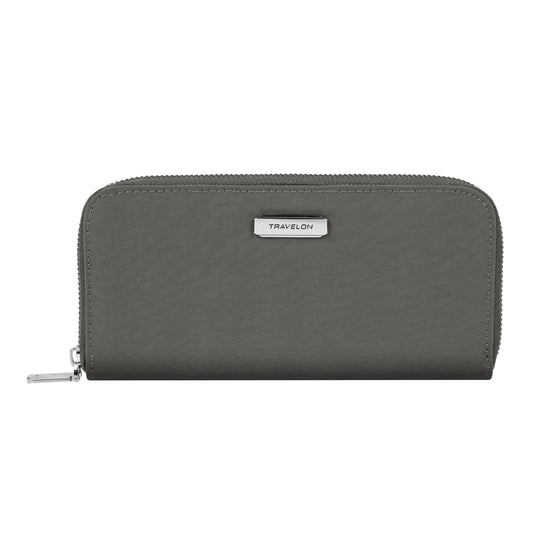 Travelon RFID Blocking Single Zip Wallet, Smoke