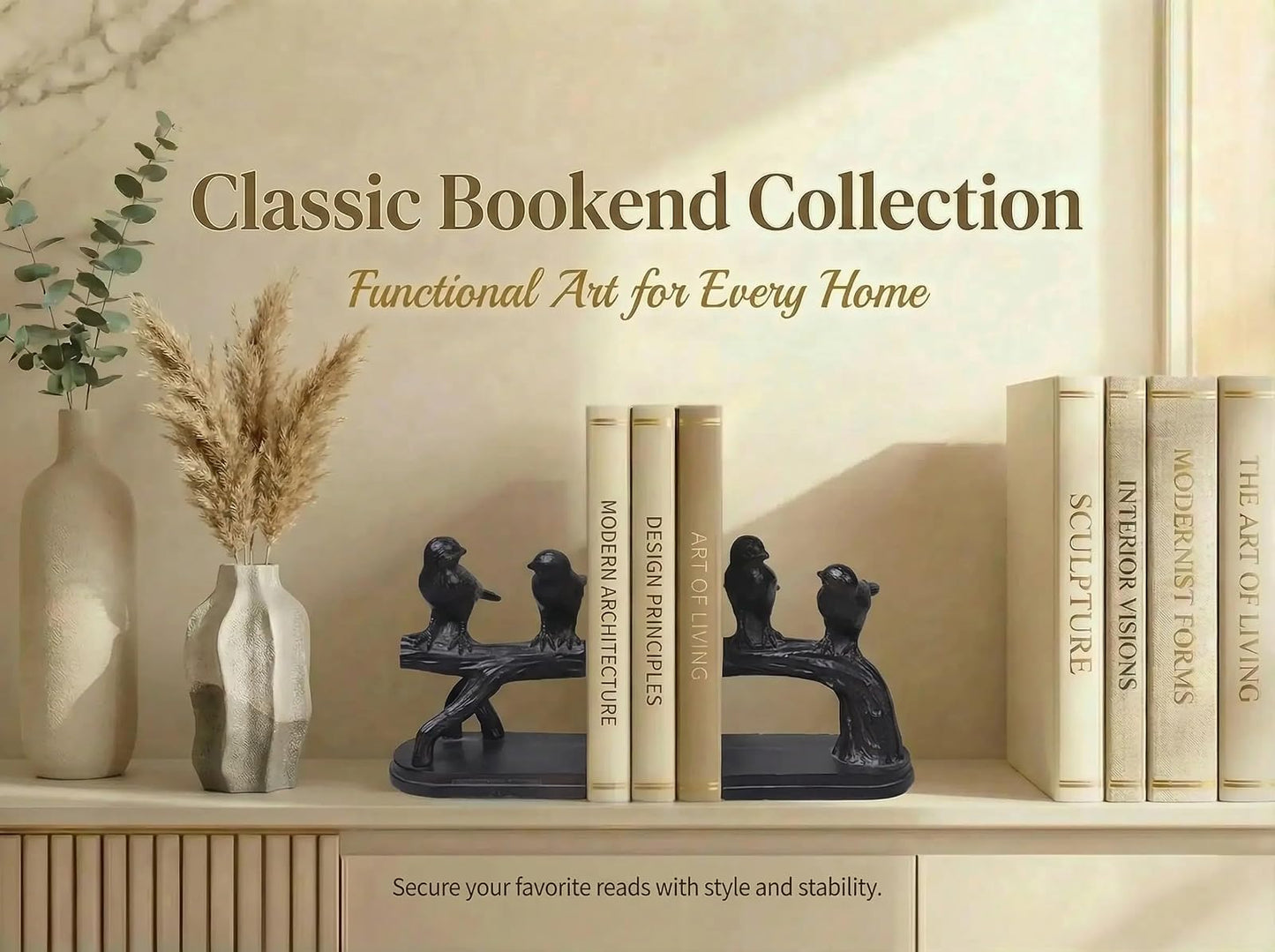 Comfy Hour Farmhouse Home Decor Collection Polyresin Solid Heavy Set of L/R Birds On Branch Art Bookends, 1 Pair