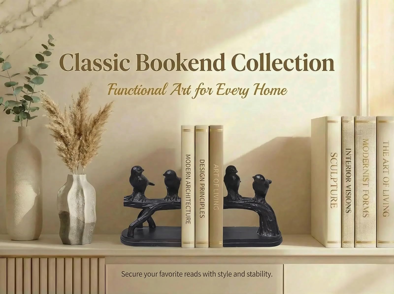 Comfy Hour Farmhouse Home Decor Collection Polyresin Solid Heavy Set of L/R Birds On Branch Art Bookends, 1 Pair