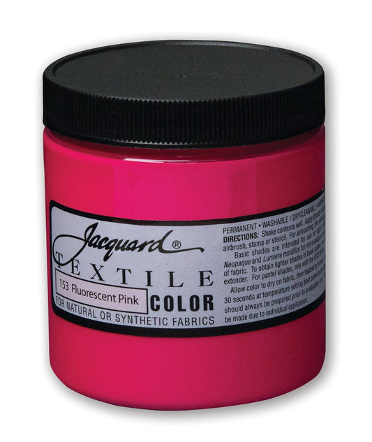 Jacquard Fabric Paint for Clothes - 8 Oz Textile Color - Fluorescent Pink - Leaves Fabric Soft - Permanent and Colorfast - Professional Quality Paints Made in USA - Holds up Exceptionally Well to Washing