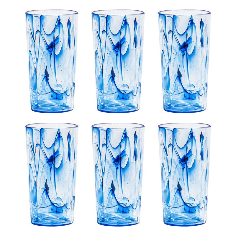 TarHong Aegean Swirl Premium Acrylic Drinkware Jumbo Beverage Glass, 23 Ounce, Blue Swirl, Set of 6