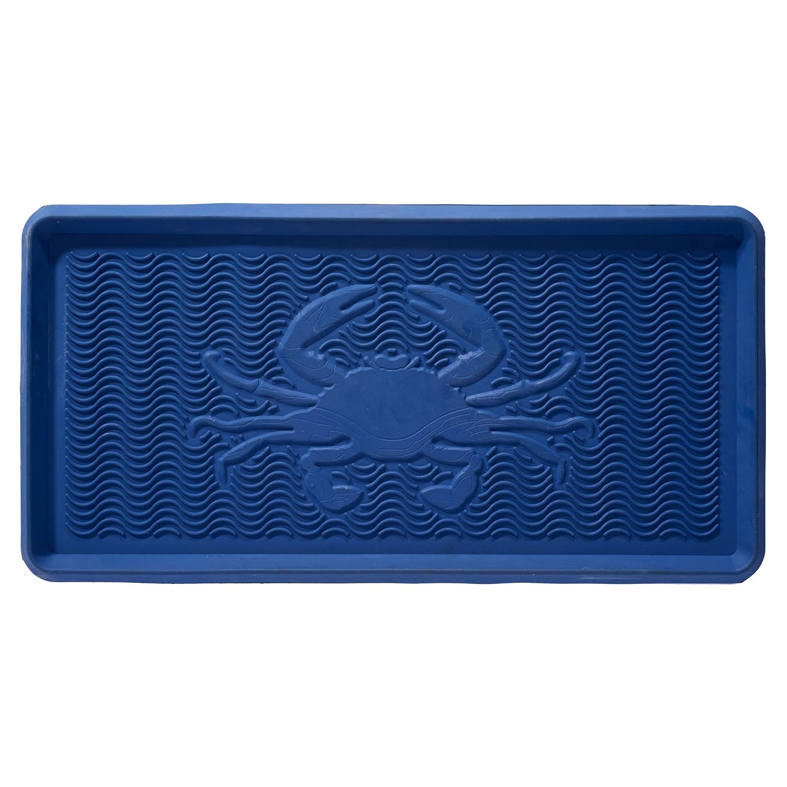 Larry Traverso Crab Rubber Boot Tray, 32 x 16 inches, One-Piece Seamless Construction, Durable Vulcanized Rubber, Year Round Use Indoors or Outdoors, Blue