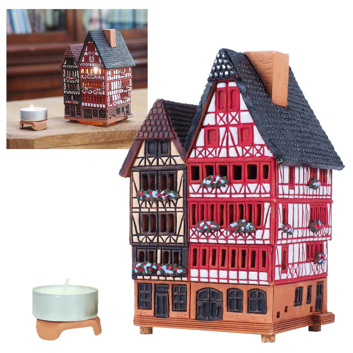 Midene Candle Holder, 5.12" Tall, Red, Yellow, Brown, Grey