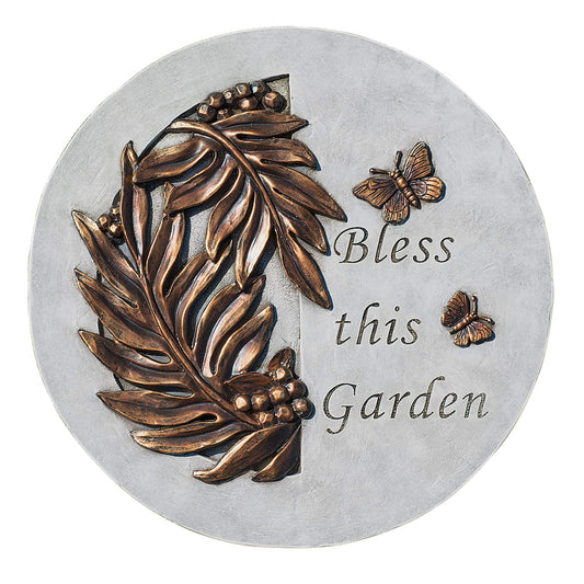 Roman Home & Garden Bless This Garden Stone Polyresin Leaves Butterfly 12068