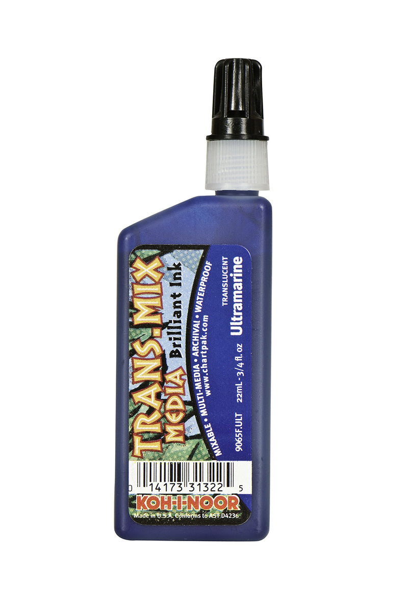 Koh-I-Noor Translucent Mix Media Pigment-Based Drawing Ink, 0.75 Oz. Bottle, Ultramarine Blue (9065F.ULT)