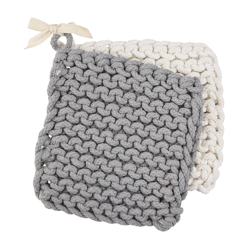 Mud Pie Set of 2 Gray and White Crochet Pot Holders