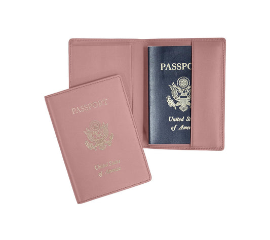Royce Leather Passport Holder and Travel Document Organizer in Leather, Light Pink 1, One Size