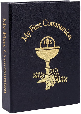 Roman My First Communion Black Rosary Prayer Book Lapel Pin 4 Piece Set for Boy