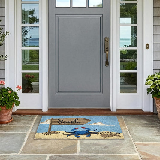 HF by LT Beach Sign Crab 100% Coir Doormat, 18 x 30 inches, Naturally Durable, PVC-Backing, Sustainable