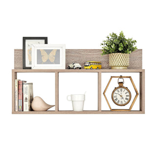 Danya B. Modern 3 Cube Floating Wall Shelf with Display Ledge - Easy to Hang Wall Mounted Triple Cubby Shelf (Weathered Oak)