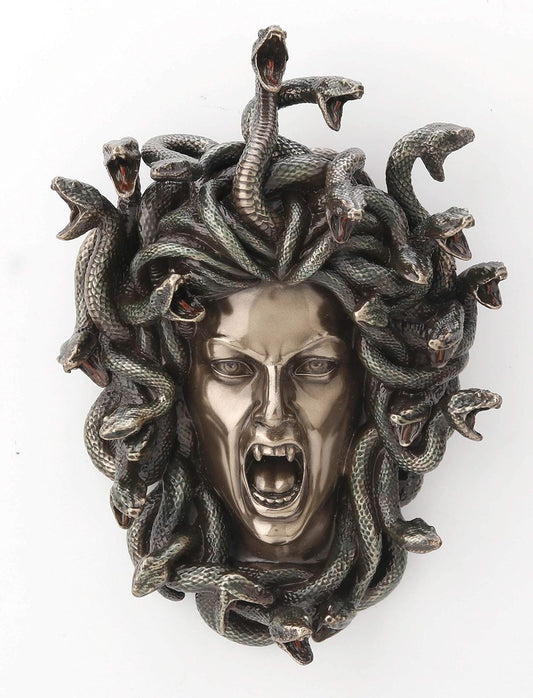 Unicorn Studio Veronese Design 7 1/4 Inch Greek Head Of Medusa Wall Plaque Cold Cast Resin Antique Bronze Finish Wall Sculpture Home Decor
