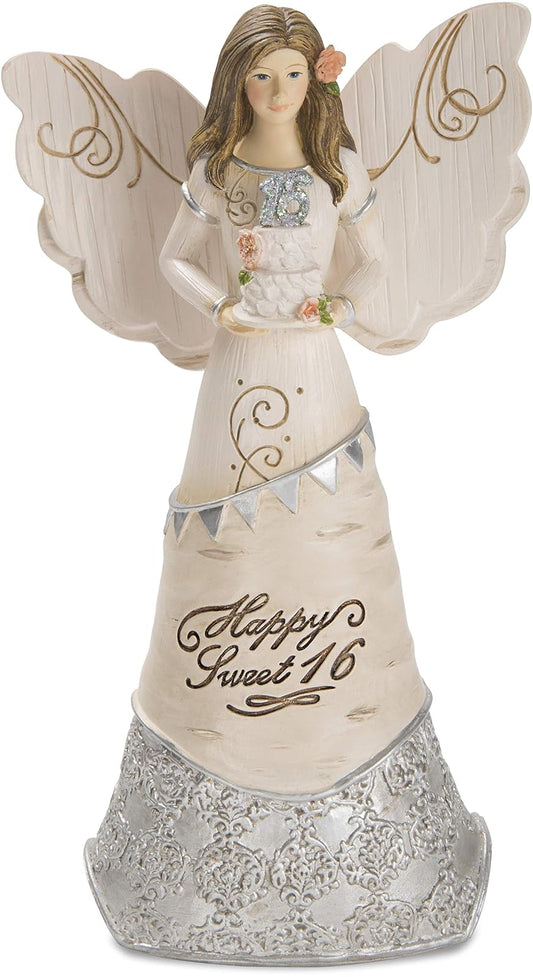Pavilion - Happy Sweet 16 - Angel Figurine Holding a Birthday Cake 6 Inches