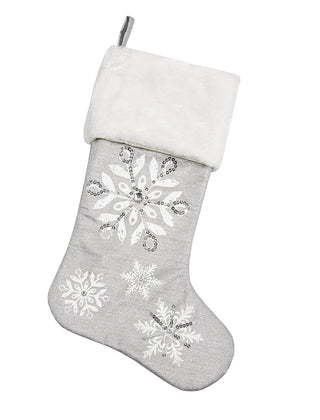 Comfy Hour 18 Inch Christmas Stocking, Silver Snowflake Decor, 1 Unit