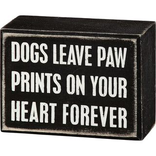 Primitives by Kathy Box Sign 3-Inch by 4-Inch Dogs Paw Prints