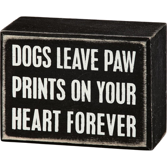 Primitives by Kathy Box Sign 3-Inch by 4-Inch Dogs Paw Prints