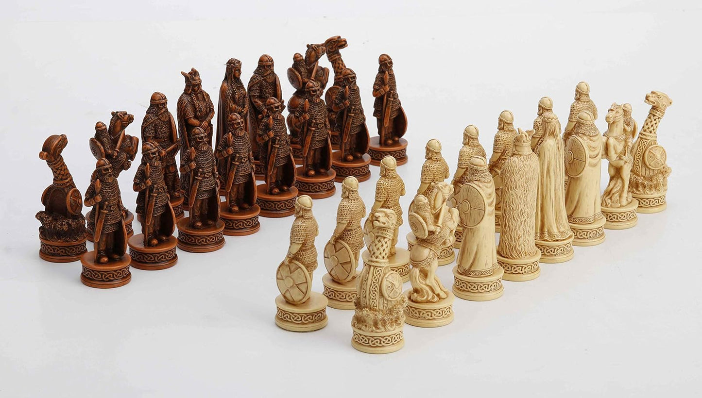 Unicorn Studio Veronese Design 3 1/4 Inch Viking Chessmen Set Hand Painted Resin Wood Ivory Finish Statue Home Decor