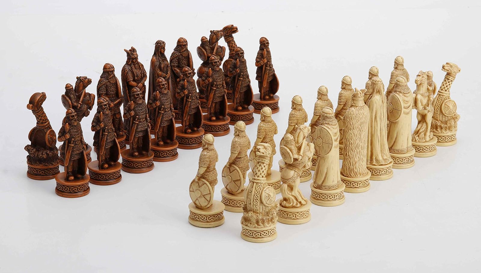 Unicorn Studio Veronese Design 3 1/4 Inch Viking Chessmen Set Hand Painted Resin Wood Ivory Finish Statue Home Decor