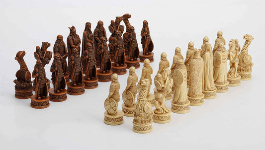 Unicorn Studio Veronese Design 3 1/4 Inch Viking Chessmen Set Hand Painted Resin Wood Ivory Finish Statue Home Decor