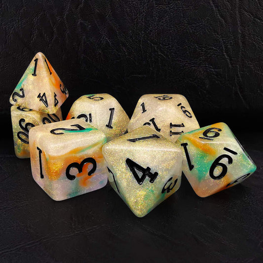 Bescon Dice Magical Stone Dice Set Series, 7pcs Polyhedral RPG Dice Set Gold Ore, Polybag Packing