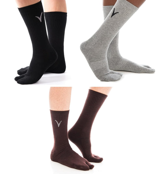 V-TOE SOCKS 3 Pairs Thicker Athletic Flip Flop Tabi Big Toe Crew Blue, White, Black Crew Men Women