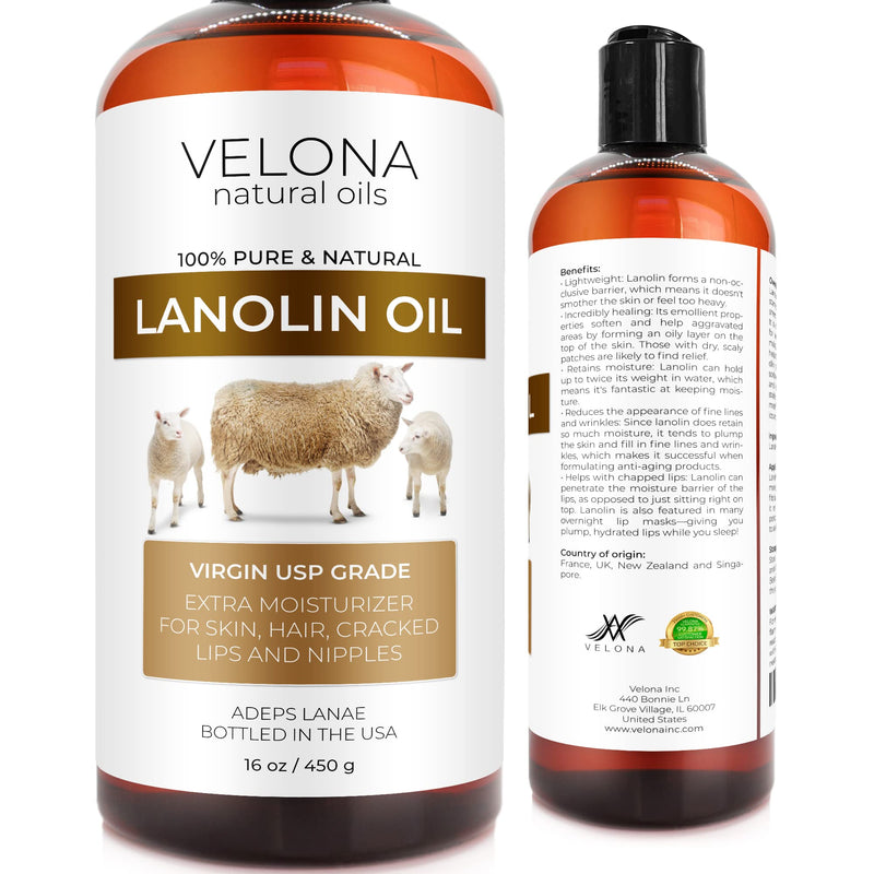 velona Lanolin Oil USP Grade 16 oz | 100% Pure and Natural Carrier Oil | Refined, Cold pressed | Skin, Hair, Body & Face Moisturizing | Use Today - Enjoy Results