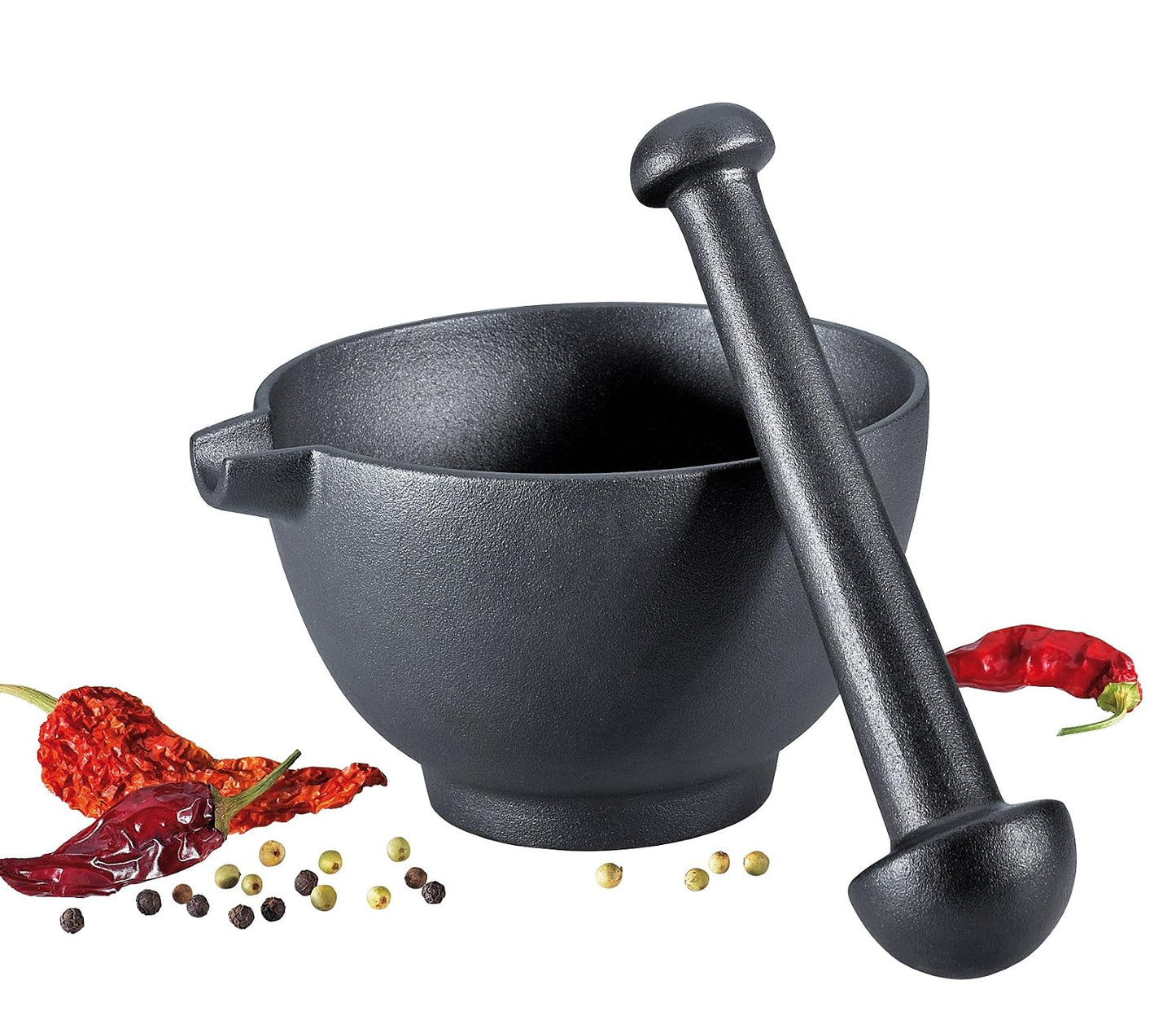 Frieling Zassenhaus Extra Large Cast Iron Mortar & Pestle with Pour Spout, Black, 2 Einheiten