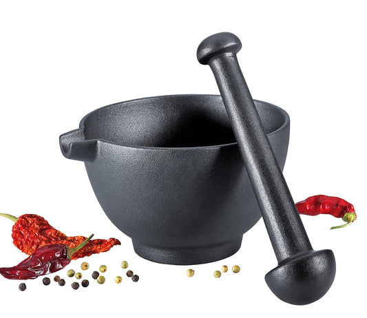 Frieling Zassenhaus Extra Large Cast Iron Mortar & Pestle with Pour Spout, Black, 2 Einheiten