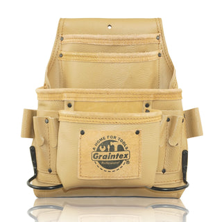 Graintex ST2267 10 Pocket Nail & Tool Pouch RUGGED Beige Color Top Grain Leather for Framers, Constructors, Electricians, Plumbers, Hnadyman