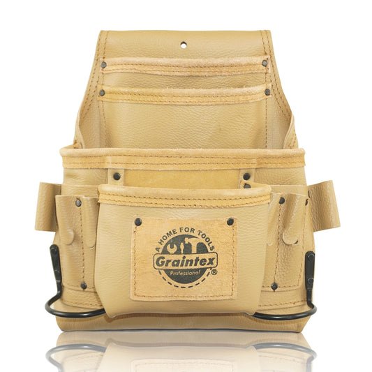 Graintex ST2267 10 Pocket Nail & Tool Pouch RUGGED Beige Color Top Grain Leather for Framers, Constructors, Electricians, Plumbers, Hnadyman