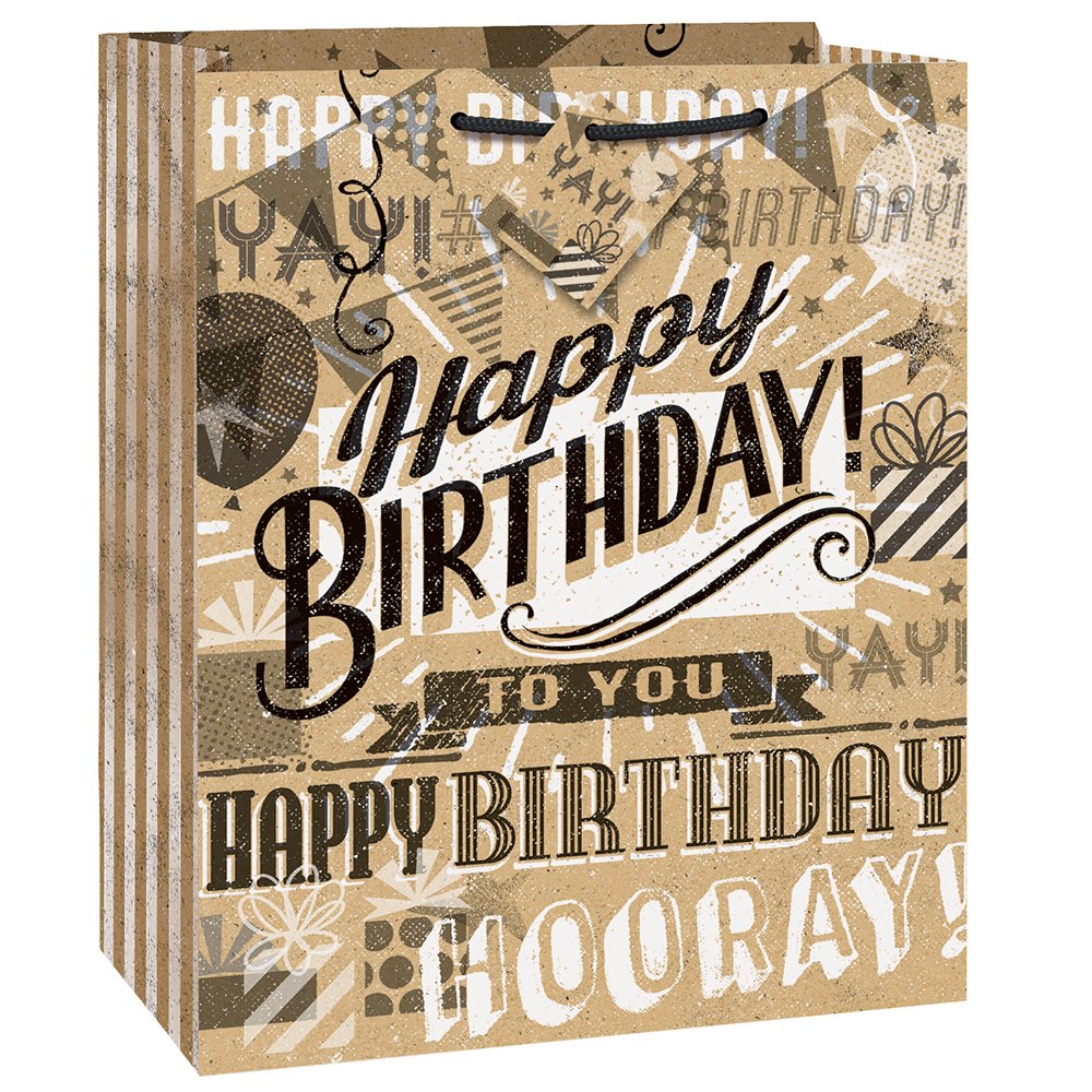 Unique Industries Kraft Paper Happy Birthday Gift Bag