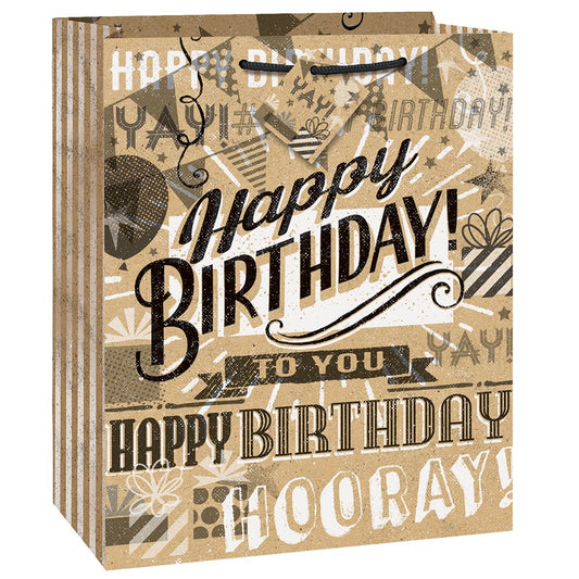 Unique Industries Kraft Paper Happy Birthday Gift Bag