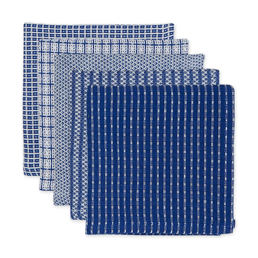 DII Design Ultra Absorbent, Everyday Cotton Kitchen Towels, Dishcloth Set, Assorted Blue, 5 Piece