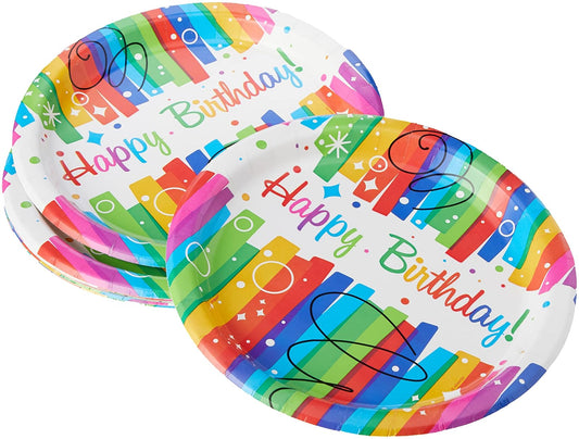 Unique Industries Rainbow Ribbons Birthday Dinner Plates, 8ct