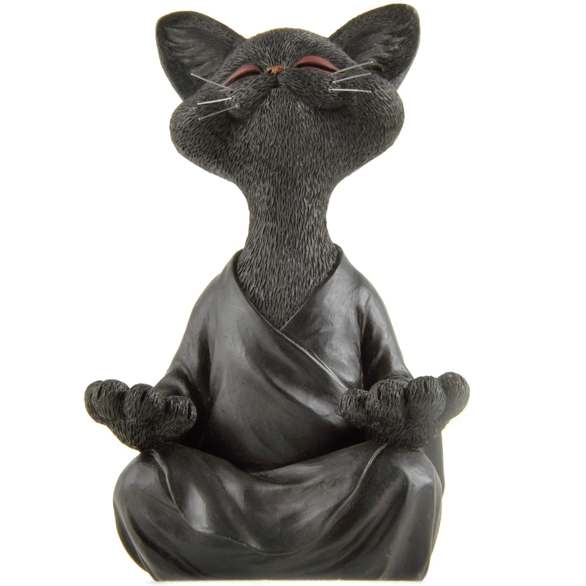 JFSM INC. Meditating Happy Cat Statue – Zen Mindfulness Decor for Cat Lovers — Black