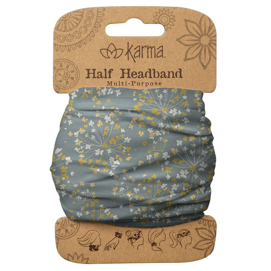 Karma Gifts Gray & Gold Flowers Headband for Women - Medium - Fabric Headband and Stretchy Hair Scarf - Dark Grey