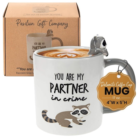 Pavilion Gift Company You Are My Partner In Crime-Raccoon Gray 17oz Dolomite Coffee Cup Mug, 1 Count (Pack of 1)