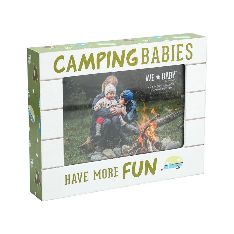 Pavilion - Camping Babies Have More Fun - Horizontal 7.5&quot; x 6&quot; Self-Standing Picture Frame - Holds 4&quot; x 6&quot; Photo Children Kids Family Memory Camp-Lover Present RV Tent Cabin Gift