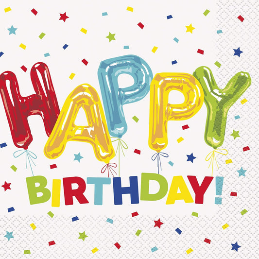 Unique Industries Multicolor Birthday Luncheon Napkins 6.5", 16 Ct.