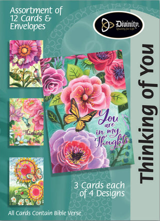 Divinity Boutique Greeting Card, 7 x 5, Thinking of You Flowers Birds Butterflie