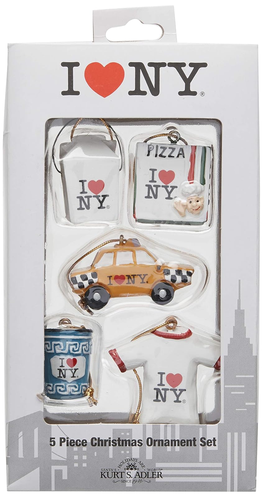 Kurt Adler 1.2-Inch to 1.5-Inch I Love NY Miniature Ornament Set, 5-Pack
