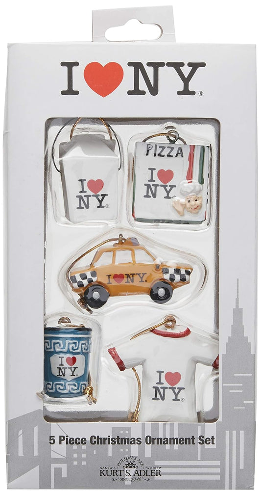 Kurt Adler 1.2-Inch to 1.5-Inch I Love NY Miniature Ornament Set, 5-Pack
