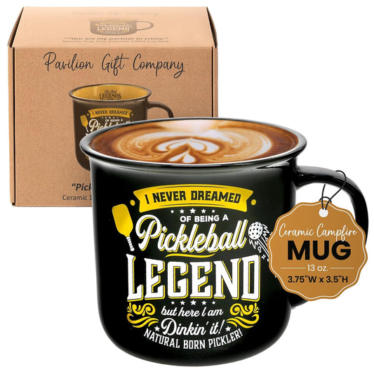Pavilion Gift Company - Pickleball Legend - Ceramic 13-ounce Campfire Mug, Double Sided Coffee Cup, Pickleball Gifts For Women, Pickleball Gifts, 1 Count, 3.75 x 5 x 3.5-Inches, Black/Yellow