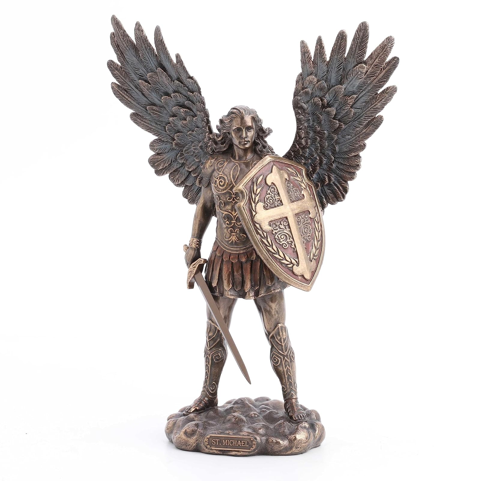 Unicorn Studio Veronese Design 11 Inch Saint Michael Archangel with Battle Shield and Sword Antique Bronze Finish Angel Statue
