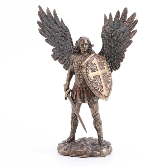 Unicorn Studio Veronese Design 11 Inch Saint Michael Archangel with Battle Shield and Sword Antique Bronze Finish Angel Statue