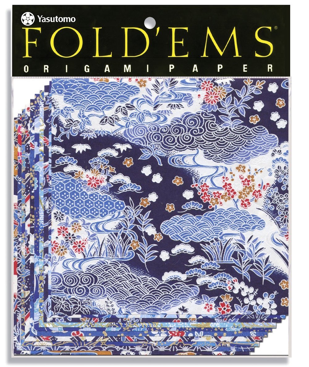 Yasutomo Fold'Ems Origami Paper, 5 7/8 X 5 7/8 inches, Yuzen Blue, 10 Sheets (4336)