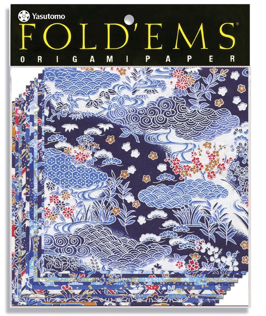 Yasutomo Fold'Ems Origami Paper, 5 7/8 X 5 7/8 inches, Yuzen Blue, 10 Sheets (4336)