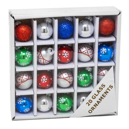 Kurt Adler GG0925 Miniature Multi-Color Ball Holiday Decor Ornaments, Set of 20, Glass and Iron