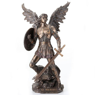 Archangel St. Michael Standing on Demon with Sword & Shield Sculpture