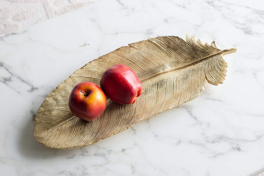 A&B Home Large Home Gold Leaf Plate Realistic Feather Tray Painted Gold Finish Centerpiece Table D‚Äö√†√∂¬¨¬©cor Living Room Office Dining Accessory 19.5" x 7.3" x 1.2"